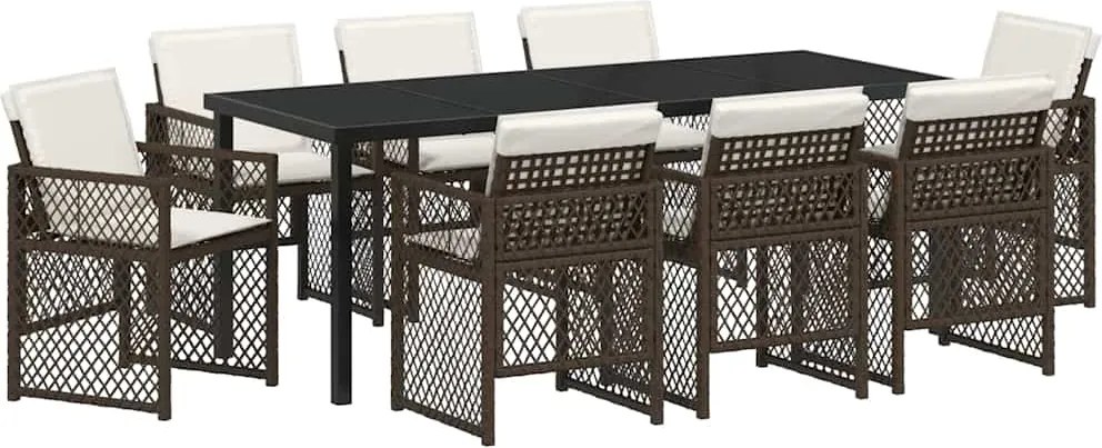 vidaXL Set de masă pentru grădină 9 pcs Maro poliratan