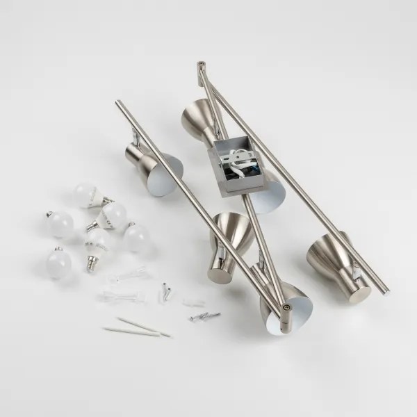 Plafonieră LED cu 6 spoturi, socluri E14, 6x5W, 230V, crom mat