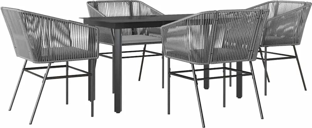 vidaXL Set de sufragerie de grădină 5 piese sticlă poliratan gri