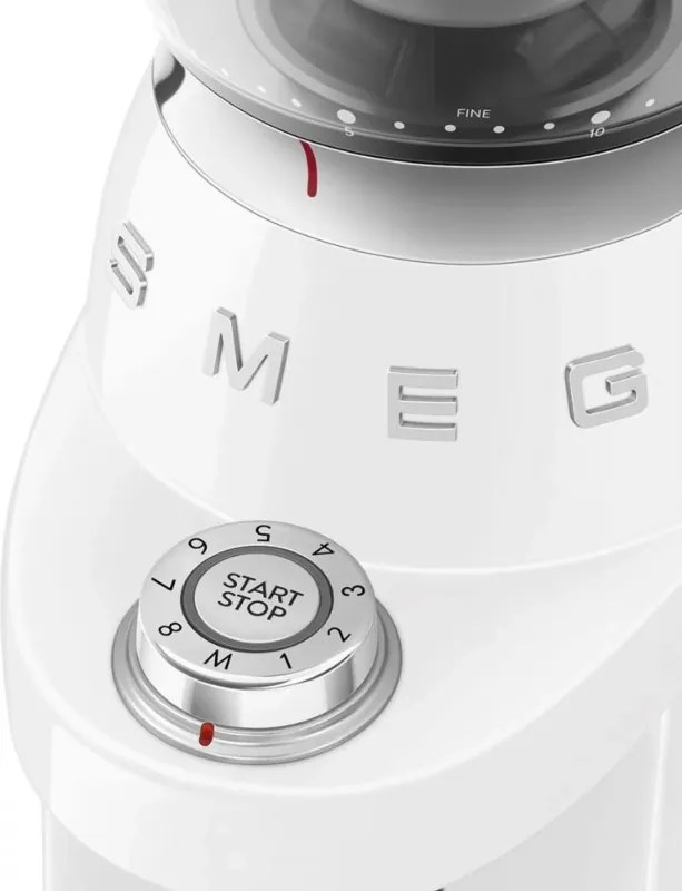 Rasnita de cafea Smeg CGF03WHEU, 150 W, 240 g, Sistem de rotire si blocare, Functie manuala, Alb