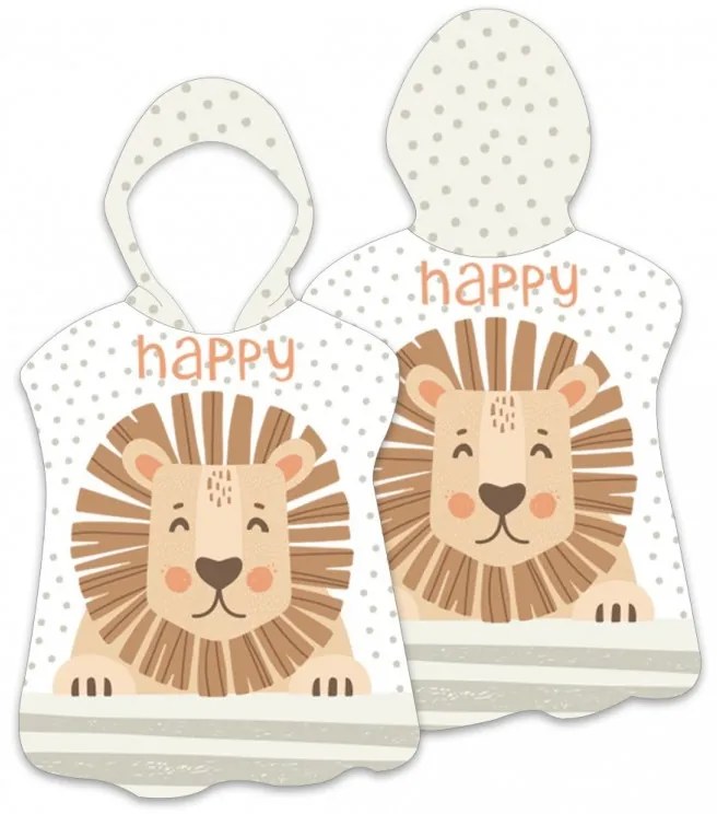 Poncho pentru copii HAPPY LION alb 60 x 60 cm
