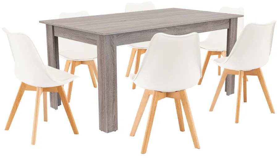 Set de masă Lola 6+1 alb-stejar York