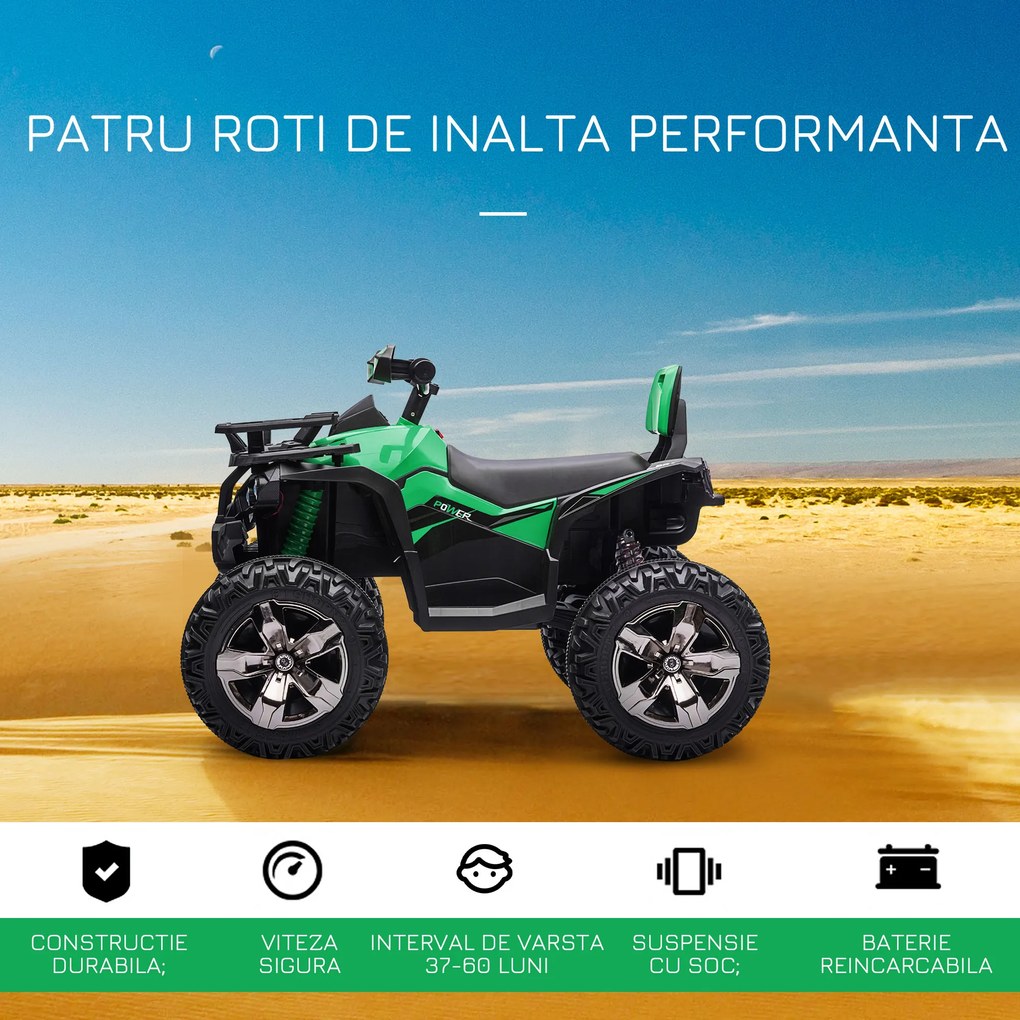 HOMCOM Quad electric 12V pentru copii, verde | Aosom Romania