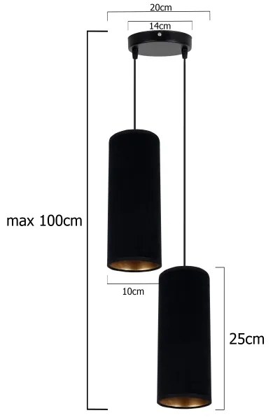 Lustră pe cablu AVALO 2xE27/60W/230V d. 20 cm neagră