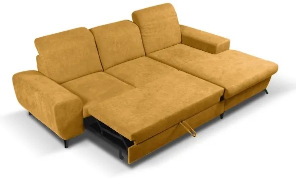 Colțar tapițat ALTA, extensibil, cu spațiu de depozitare, configurație în L, pe partea dreaptă, galben