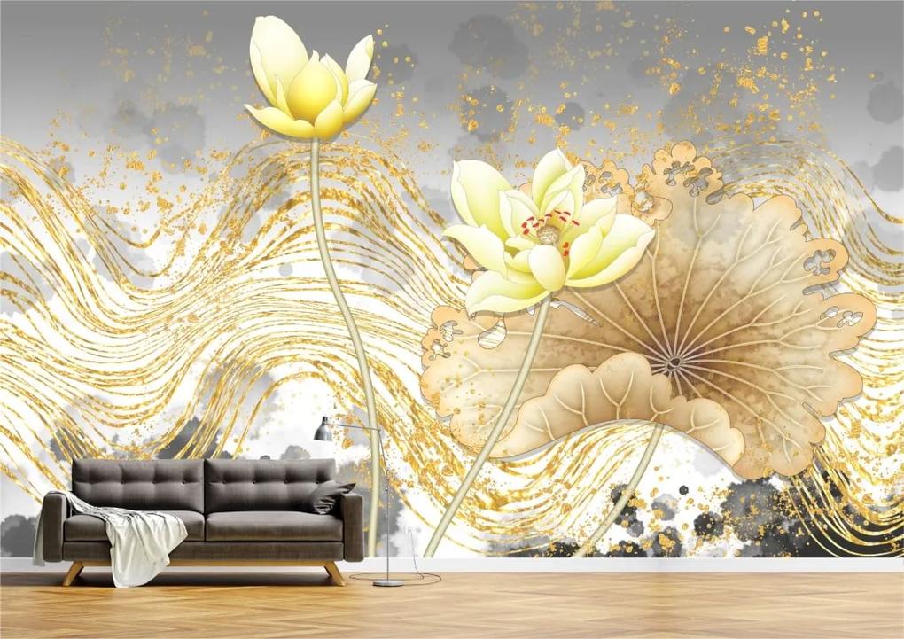 Tapet Premium Canvas - Flori galbene si aurii