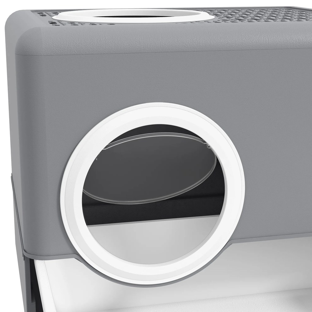 PawHut Bacă de litter pentru pisici casă de toaletă litter pentru pisici dublă ușă batantă și superioară 52 x 41 x 38,5 cm gri | Aosom Romania