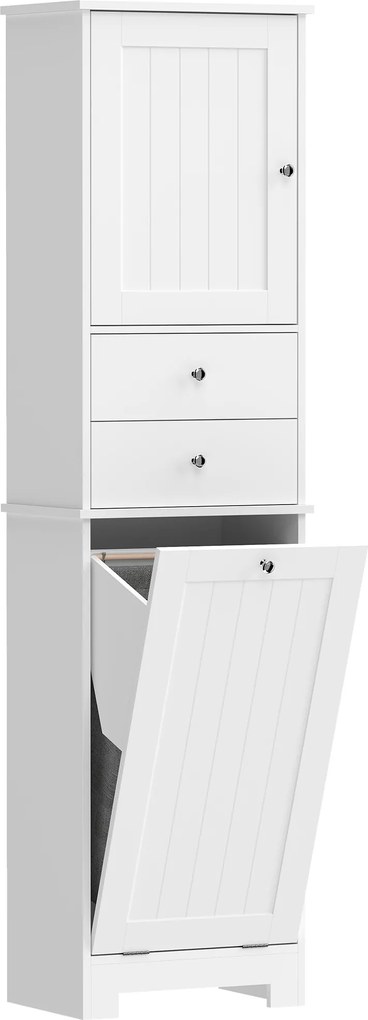 HOMCOM Dulap Baie Înalt și Îngust cu Coș pentru Rufe Înclinabil, Culoare Alb. | Aosom Romania