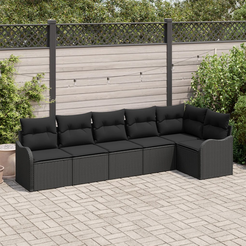 vidaXL Set de canapele pentru grădină cu pernă 6 pcs Negru Rattan poli