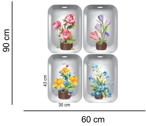 Sticker decorativ Flowers 3D ghiveci cu flori 4 buc/set 140x43cm