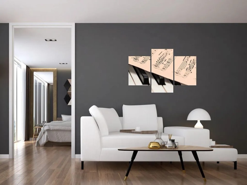 Tablou cu pian și notele muzicale (90x60 cm)