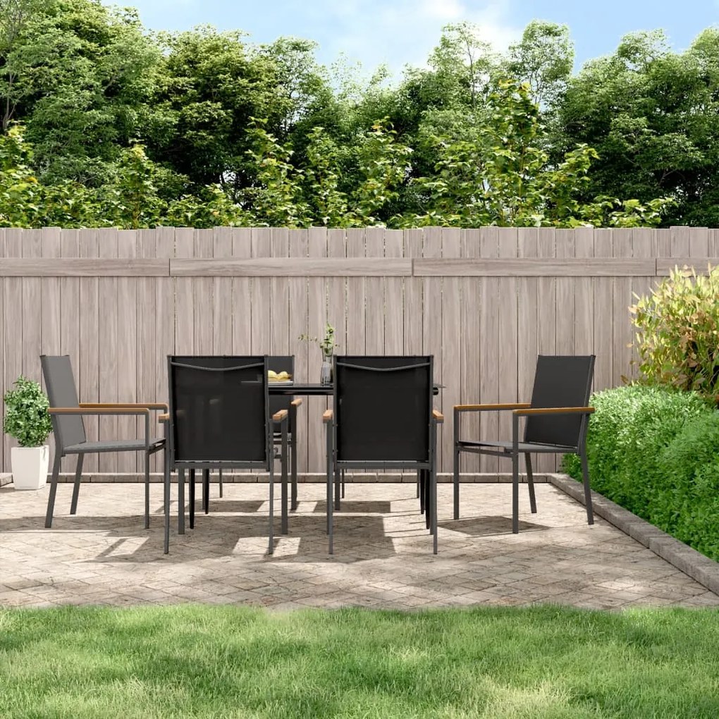 vidaXL Set mobilier de grădină, 7 piese, negru, textilenă și oțel