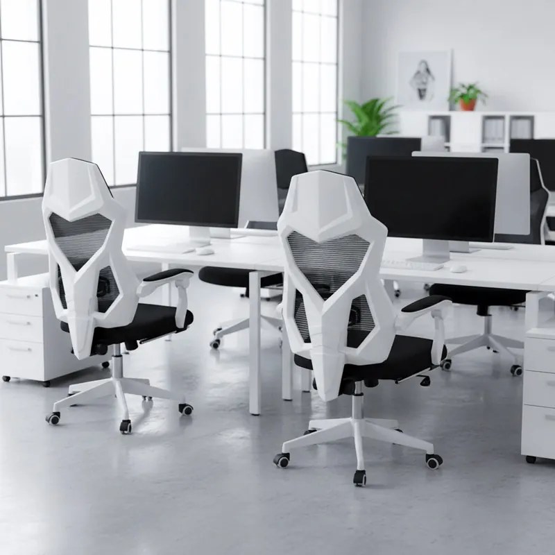 Scaun ergonomic OFF 424 alb, suport picioare și rabatare 130°
