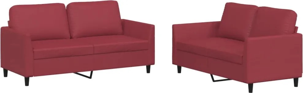 vidaXL Set de canapele cu perne, 2 piese, roșu vin, piele ecologică