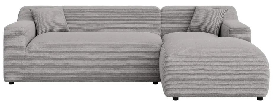 Colțar gri deschis cu tapițerie din catifea reiată (cu colț pe partea dreaptă, cu șezlong) Martin – Ropez