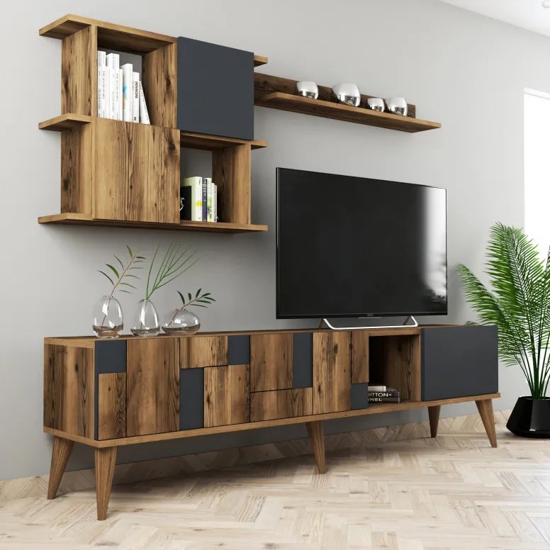 Ansamblu Comoda TV Madrid Walnut-Antracit