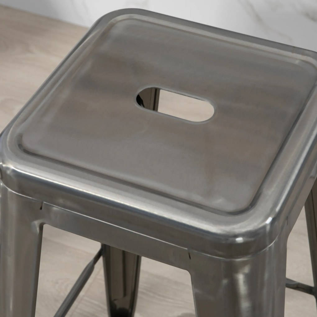 HOMCOM Set 4 Scaune de Bar din Oțel cu Suport pentru Picioare, Argintiu | Aosom Romania