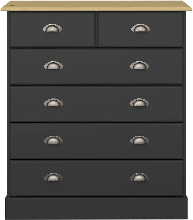 Comodă înaltă cu 6 sertare Støraa Leander, negru