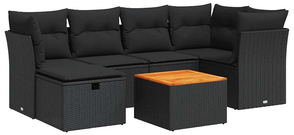 3325758 vidaXL Set canapele de grădină cu perne, 7 piese, negru, poliratan