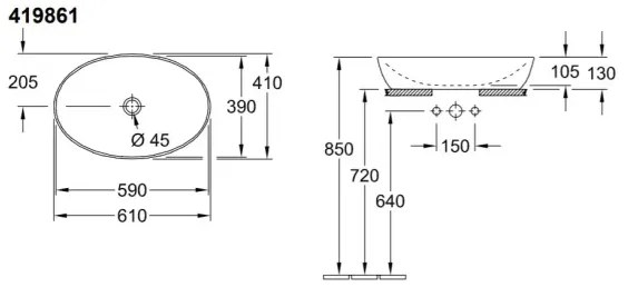 Villeroy & Boch 41986101 - Lavoar ARTIS pentru blat 61x41 cm ceramică/alb