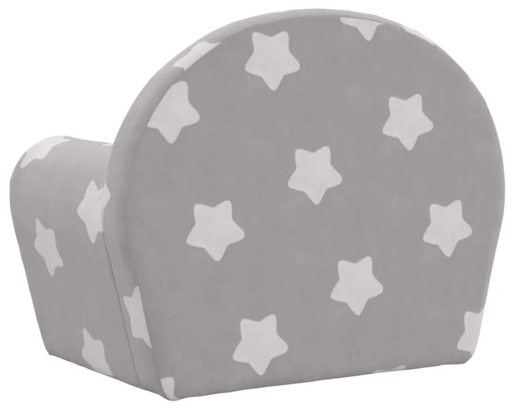 Canapea pentru copii, gri deschis cu stele, plus moale