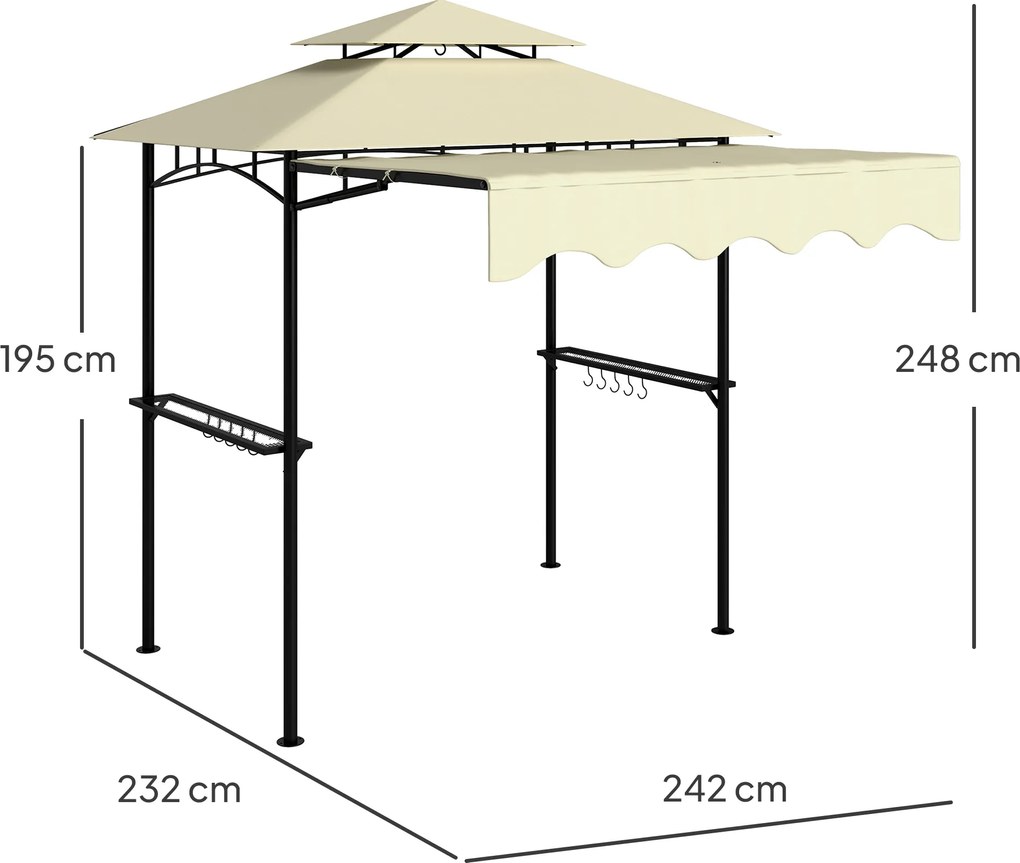 Outsunny Pavilion grătar 242x149x248 cm rezistent la apă ignifug pavilion de grădină cu acoperiș dublu Bej | Aosom Romania