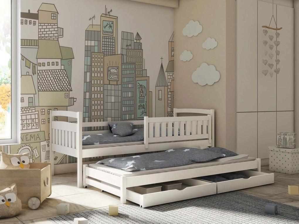 Pat pentru copii 80 x 180 cm GLYNDA (cu somieră și sp. depozitare) (Alb). Promo -10%. 1013021