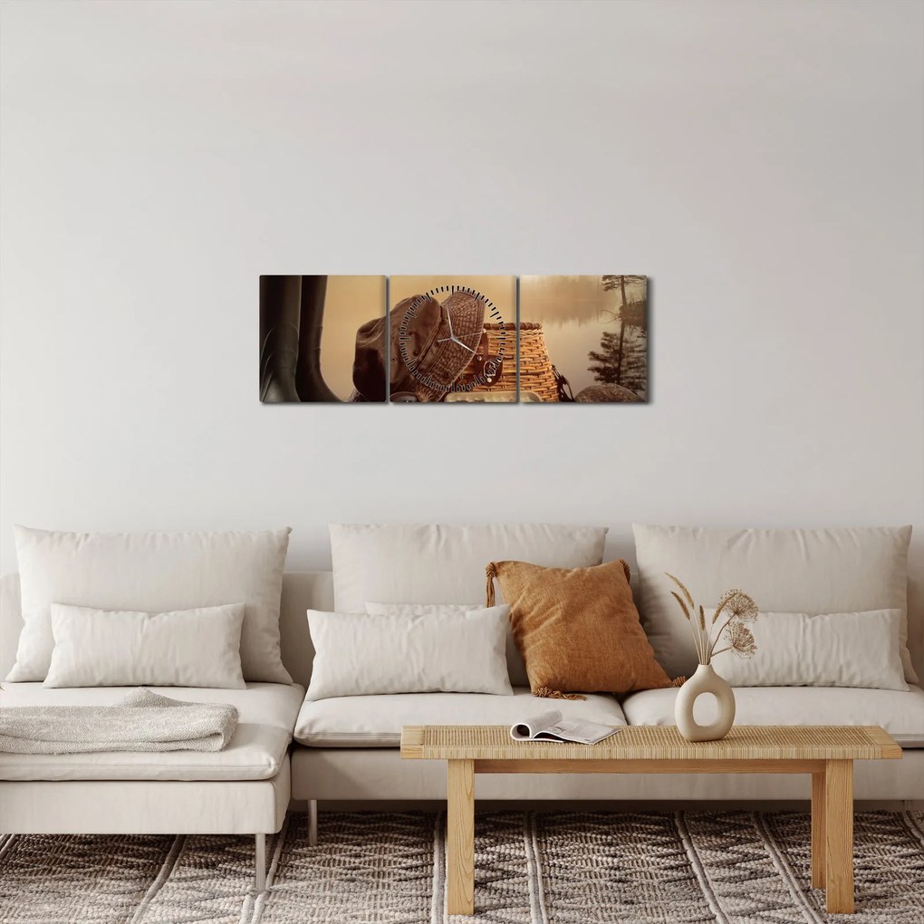 Tablou - Natura moartă, pescuit (cu ceas) (90x30 cm)