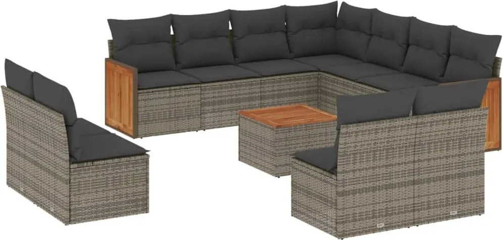 vidaXL Set canapea de grădină cu perne, 12 piese, gri, poliratan