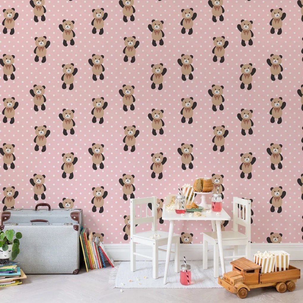 Fototapet, Hello Bear, Baby Pink, Rebel Walls