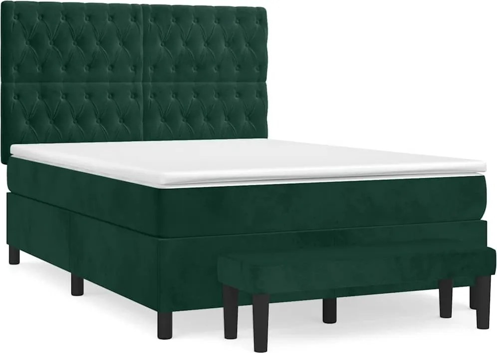 vidaXL Pat box spring cu saltea, verde închis, 140x200 cm, catifea