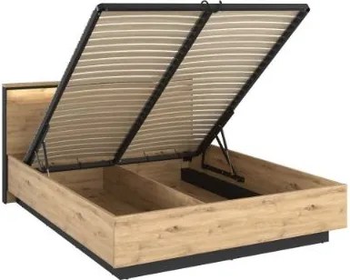 Pat cu somiera rabatabila 160 x 200 cm LED stejar salbatic/negru Quant
