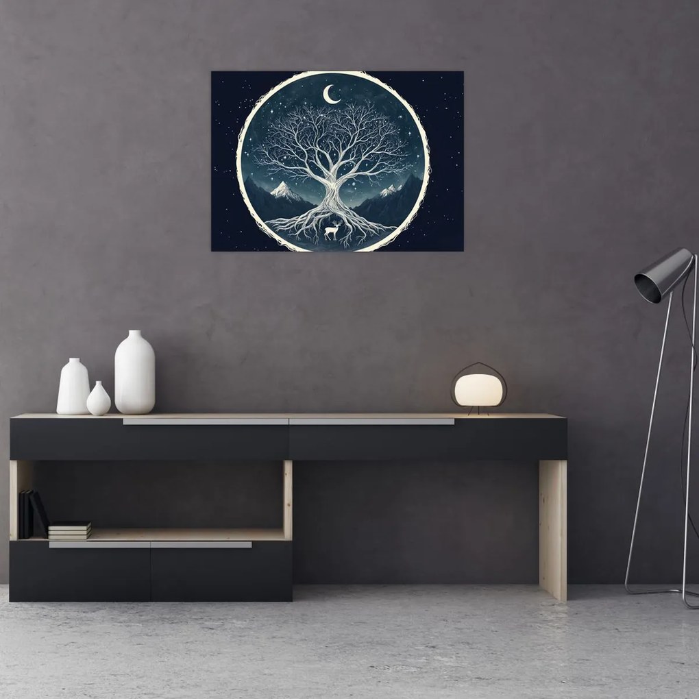 Tablou pe sticlă – Arbore magic cu cerb II. (70x50 cm)