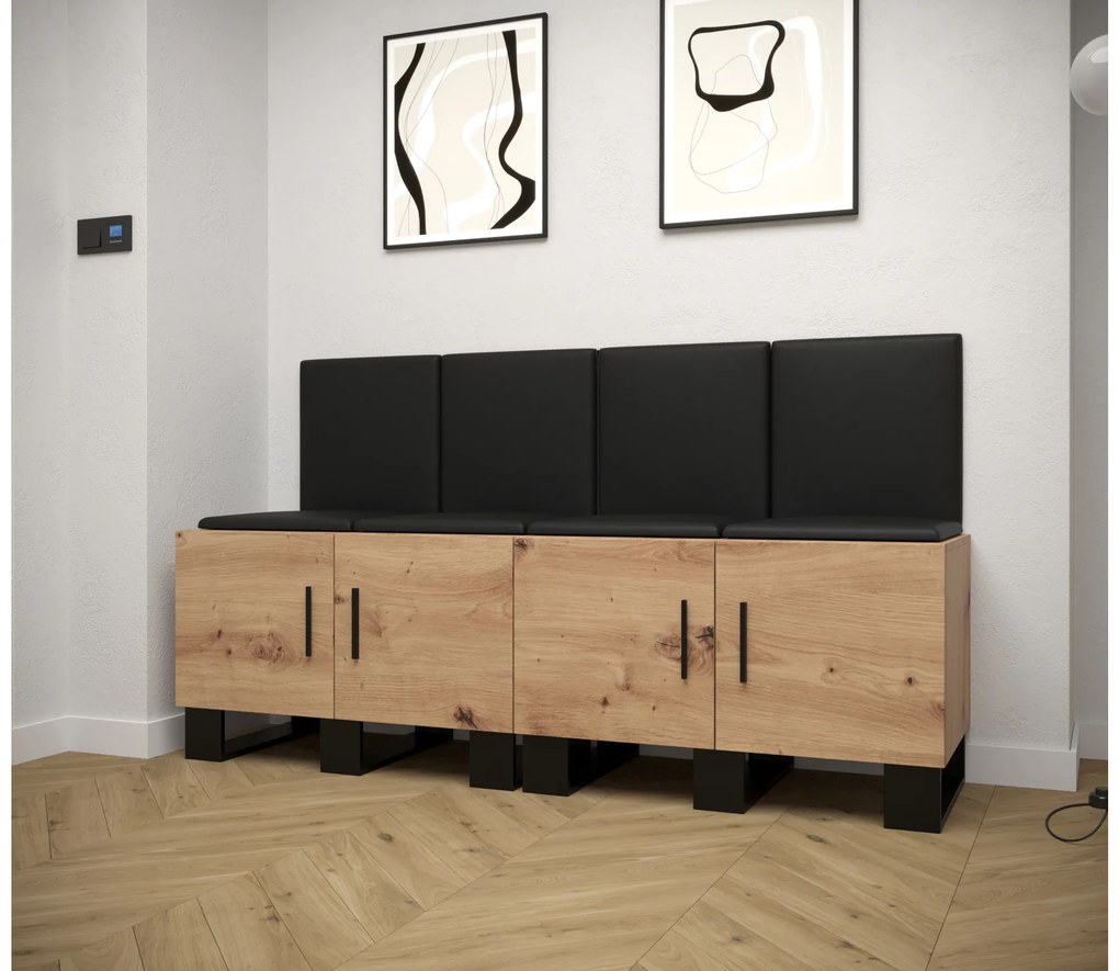 Set mobilier pentru hol Amanda 20 (Stejar artisan + piele ecologică Negru). 1086036