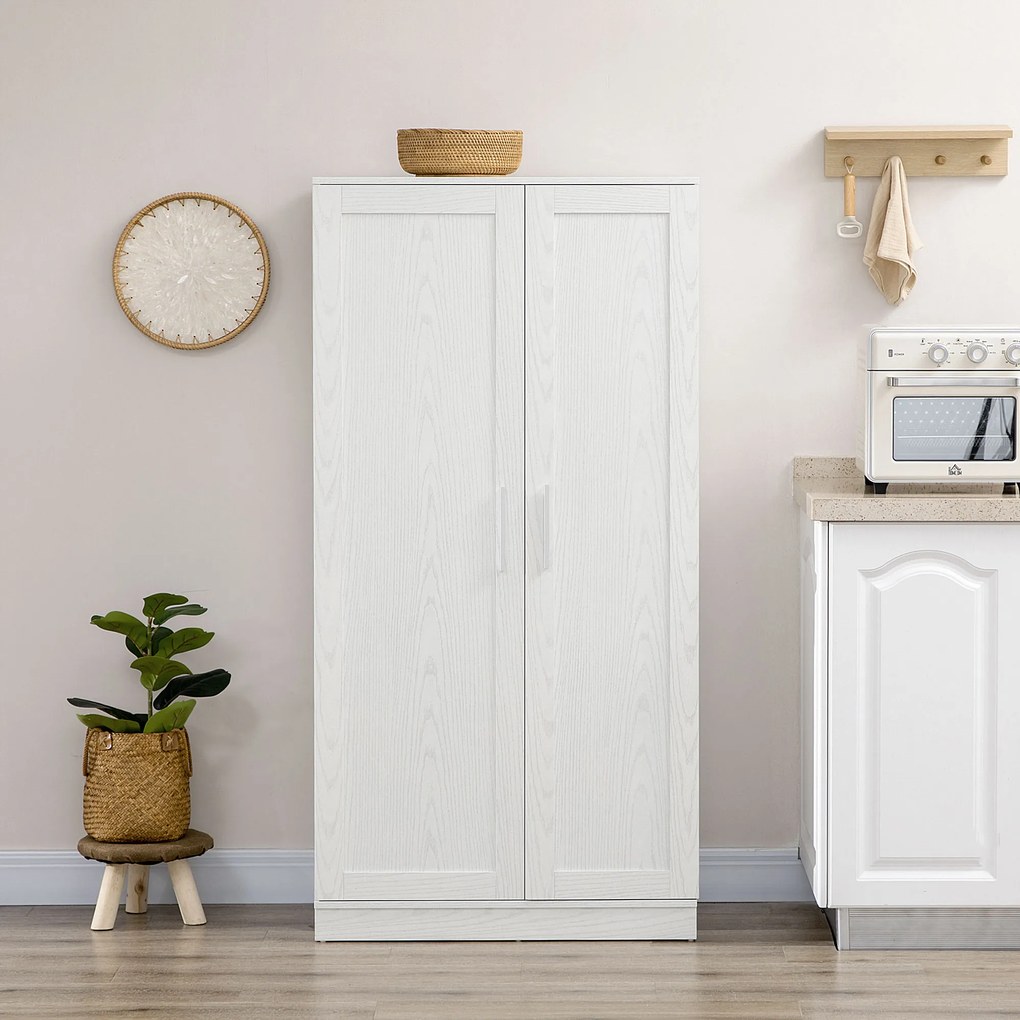 HOMCOM Dulap Cămară de Bucătărie Înalt, cu 2 Uși și Rafturi Reglabile, pentru Dining și Living, 80x43x160 cm, Alb cu Efect de Lemn | Aosom Romania
