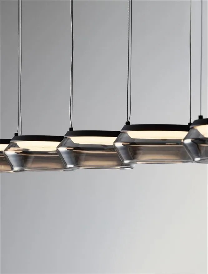 Lustra cu 5 pendule LED, Metal, Negru, Sticla, JAILYN