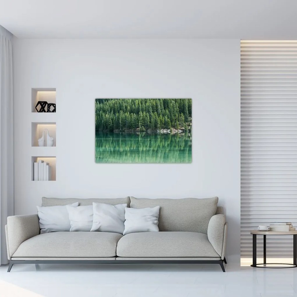 Tablou - Coniferi lângă lac (90x60 cm)