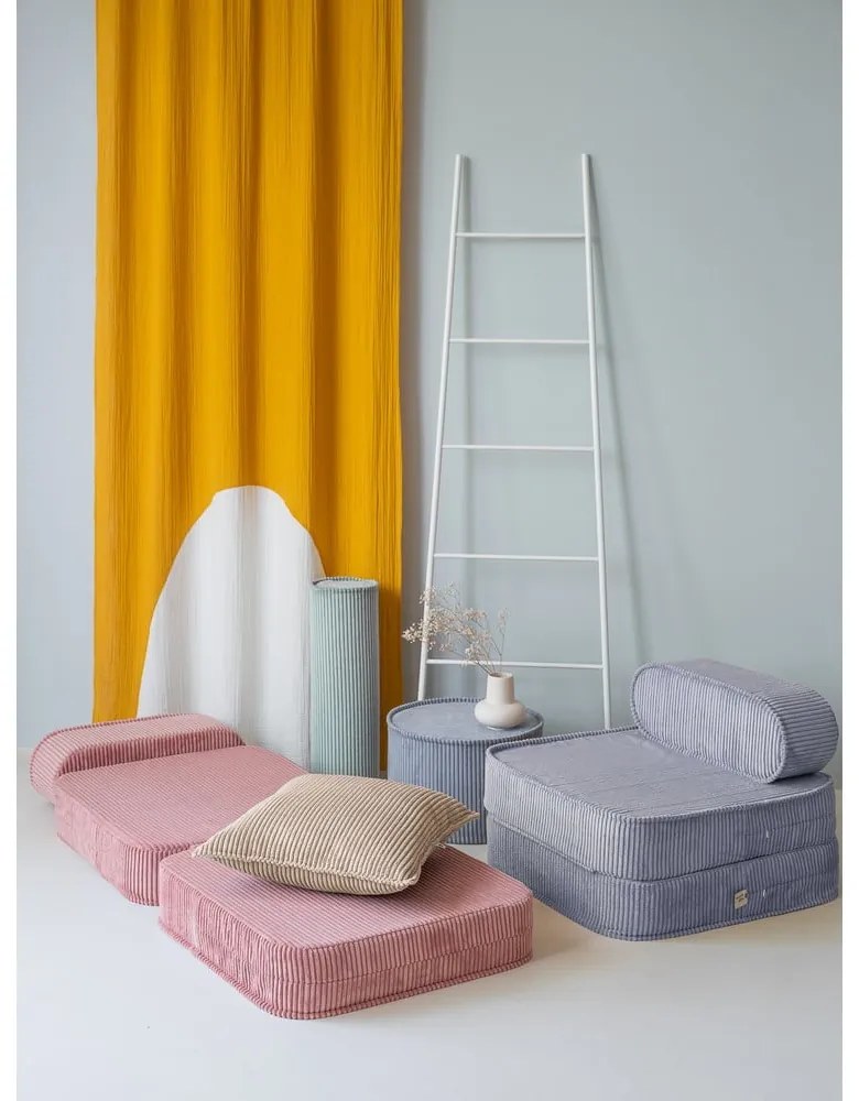 Fotoliu de copii albastru cu tapițerie din catifea reiată Flip – Wigiwama