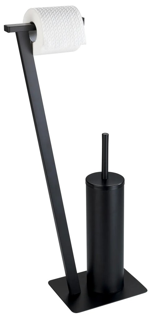 Perie WC cu suport hartie igienica LIRIO, Negru, 68x30x15 cm, WENKO