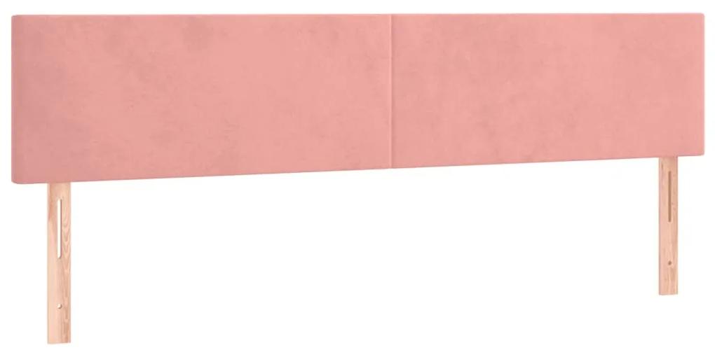 Pat box spring cu saltea, roz, 160x200 cm, catifea Roz, 160 x 200 cm, Design simplu