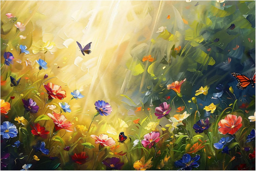 Tablou - Pajiște cu flori de primăvară, pictură (90x60 cm)