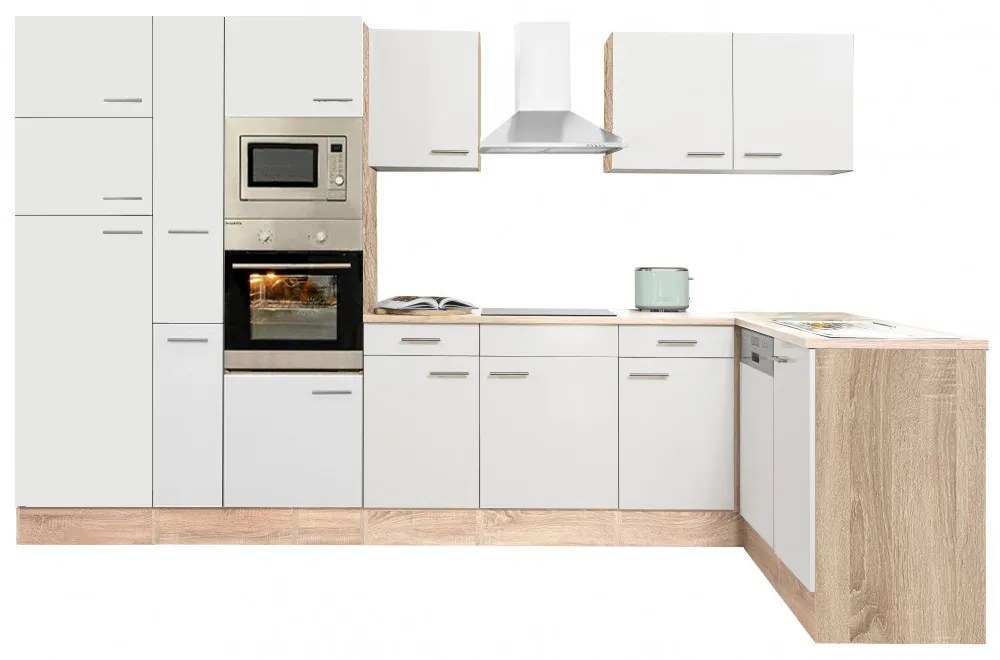 Dulap de bucătărie de colț Yorki 370, corp din stejar Sonoma, cu față alb satinat