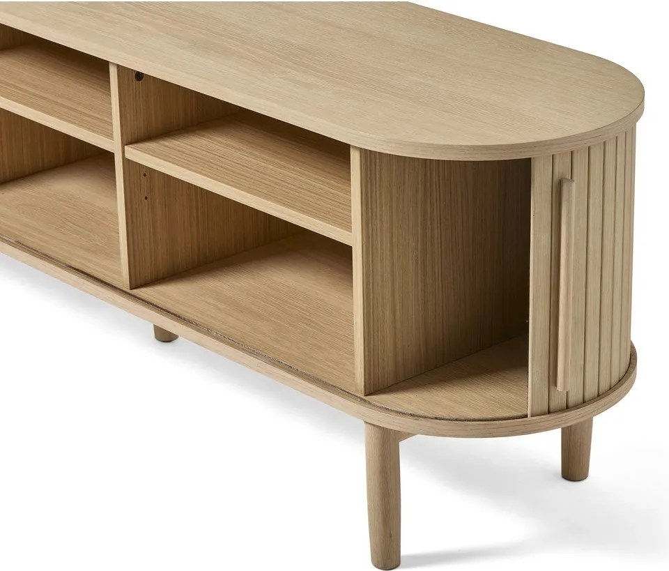 Comodă TV în culoare naturală cu aspect de lemn de stejar 180x56x40 cm Meta – Unique Furniture