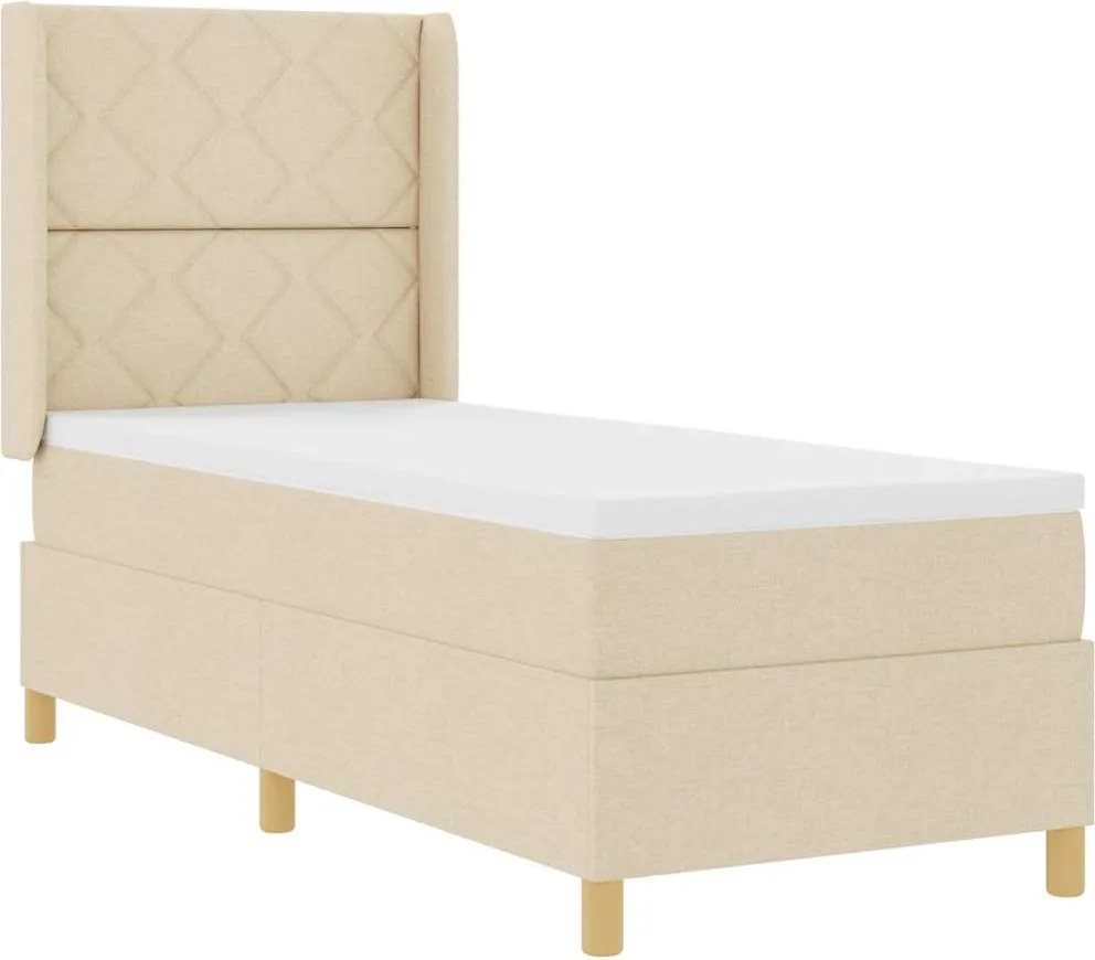vidaXL Pat cu arcuri cu saltea cu headboard Crem 140 x 200 cm țesătură