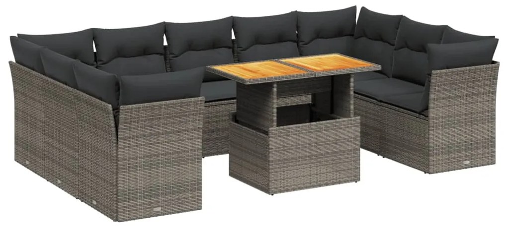 3270997 vidaXL Set mobilier de grădină cu perne, 10 piese, gri, poliratan