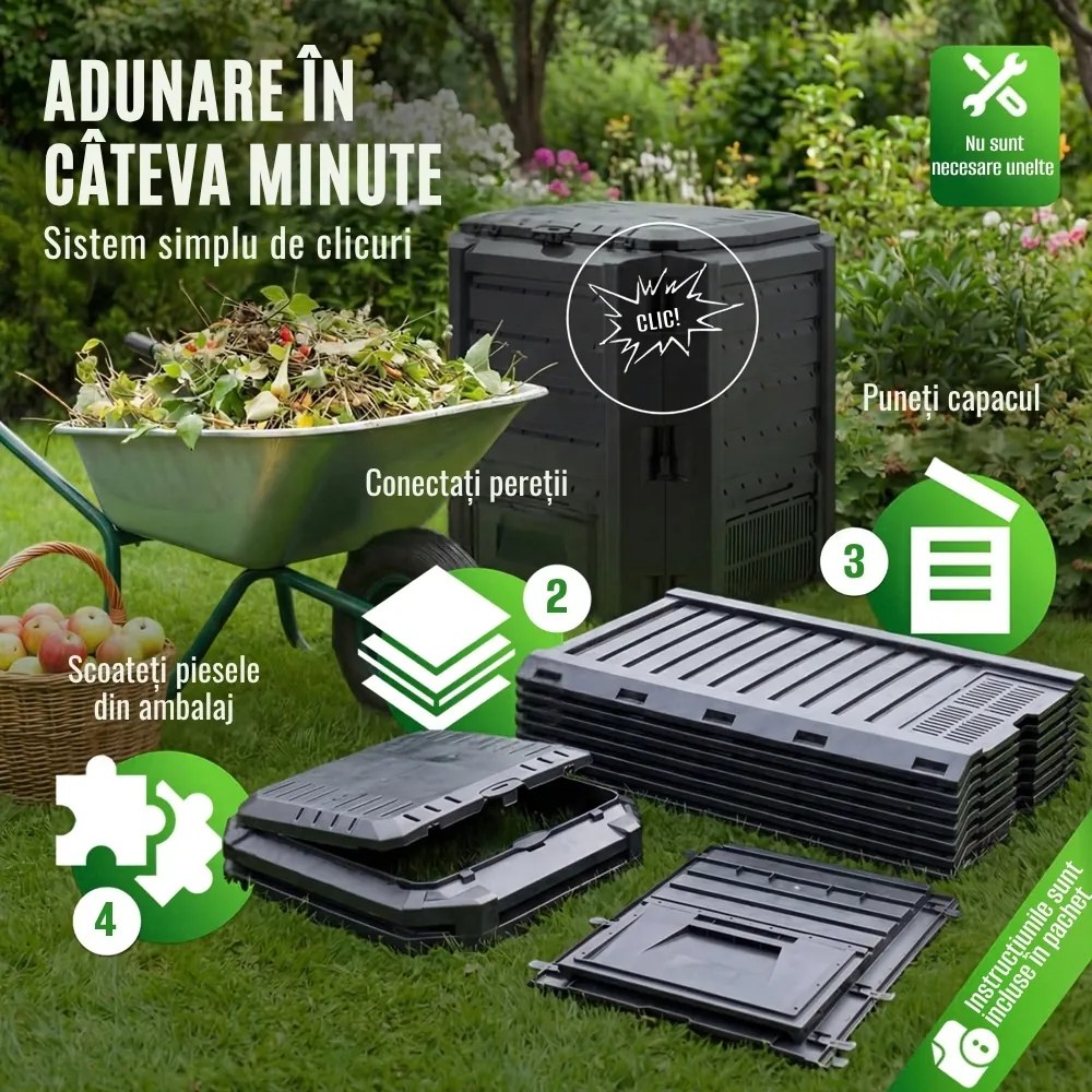 Compostor de grădină - Compogreen 800 l, negru Prosperplast