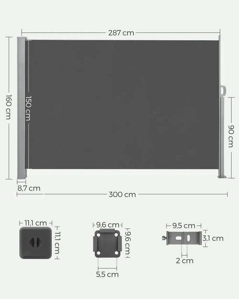 Marchiză laterală HORIZON pentru terasă, 160x300cm, gri SongmicsHome