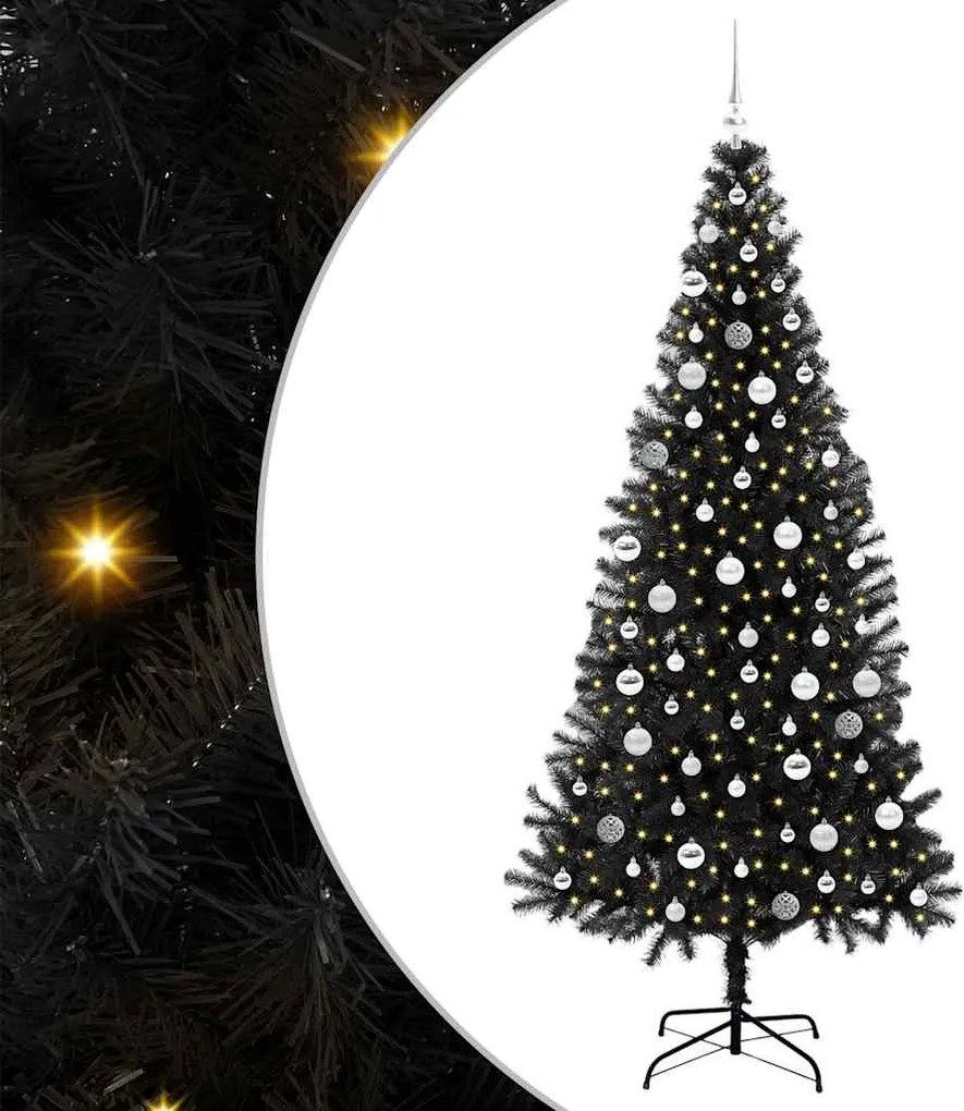 vidaXL Brad de Crăciun cu 300 LED cu suport Negru 210 cm PVC