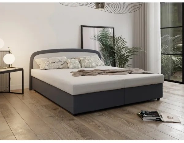 Pat tapițat MALIA 160x200, gri, cu saltea cu arcuri și spațiu de depozitare