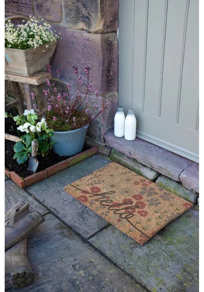 Covoraș de intrare din fibre de nucă de cocos 40x60 cm Hello Scribbly Floral – Artsy Doormats
